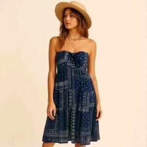 Universal Thread Navy Blue Strapless Sun Dress Bandana Print Country Western XS